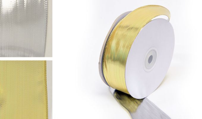 ΚΟΡΔΕΛΑ ΓΥΑΛΙΣΤΕΡΗ ΑΣΗΜΙ/ΧΡΥΣΗ ΜΕ ΣΥΡΜΑ 3.8cm x 25Y 0501342