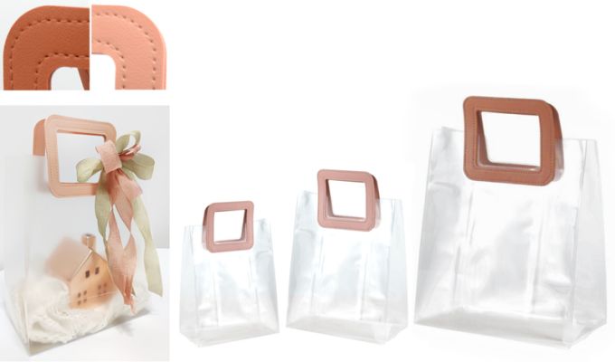 TΣΑΝΤΑ ΔΙΑΦΑΝΗ PVC ΜΕ ΔΕΡΜΑΤΙΝΑ ΧΕΡΟΥΛΙΑ 16cm x 18.5cm x 8cm 0402336 12 ΤΕΜΑΧΙΑ